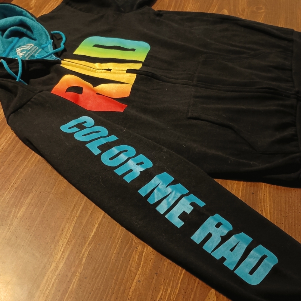 COLOR ME RAD HOODIE - XL // Zip-Up Sweater Comfy Rainbow Color Bomb Jacket